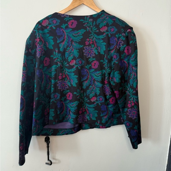 80s Vintage Plus Size Floral Jacket Size 22 w/ Shoulder Pads & Metal Buttons - Picture 2 of 5